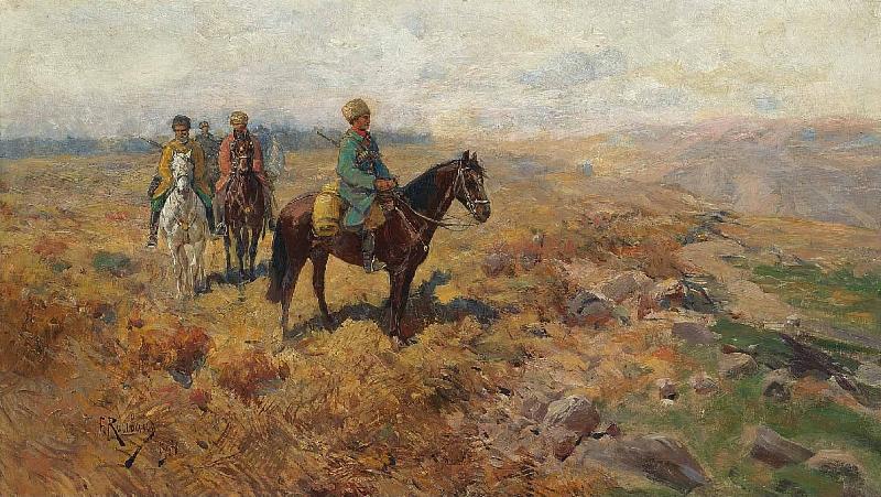 Franz Roubaud Horsemen in the hills oil painting image